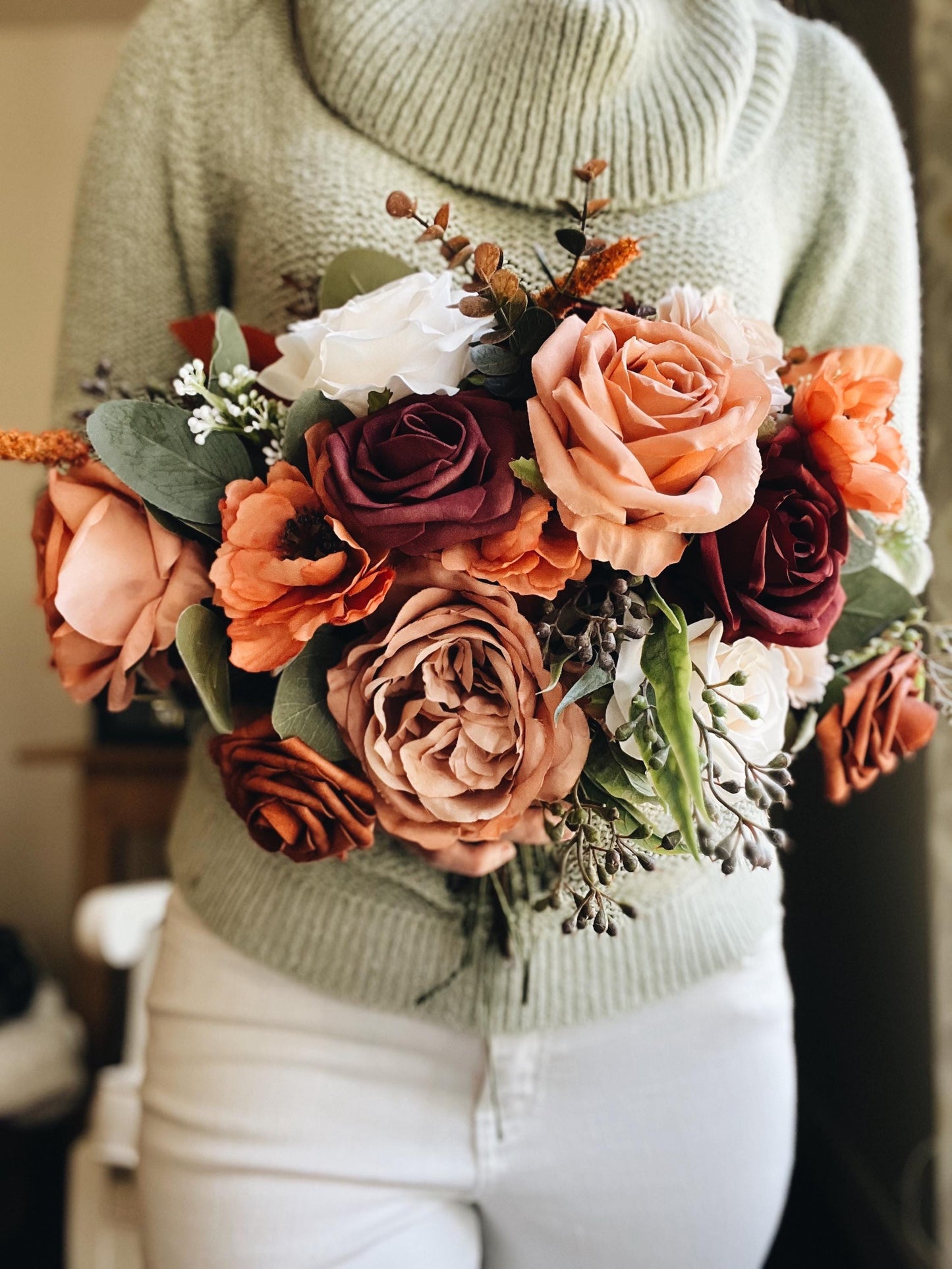 English Bridal Bouquet Fall Autumn Summer Terracotta Orange Blush Brown Garden Cream
