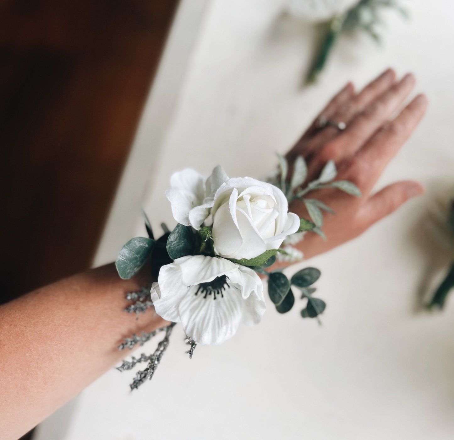 Elegant Classic Anemone Hydrangea Rose Bridal Bouquet - Garden-inspired Wedding Flowers White Cream
