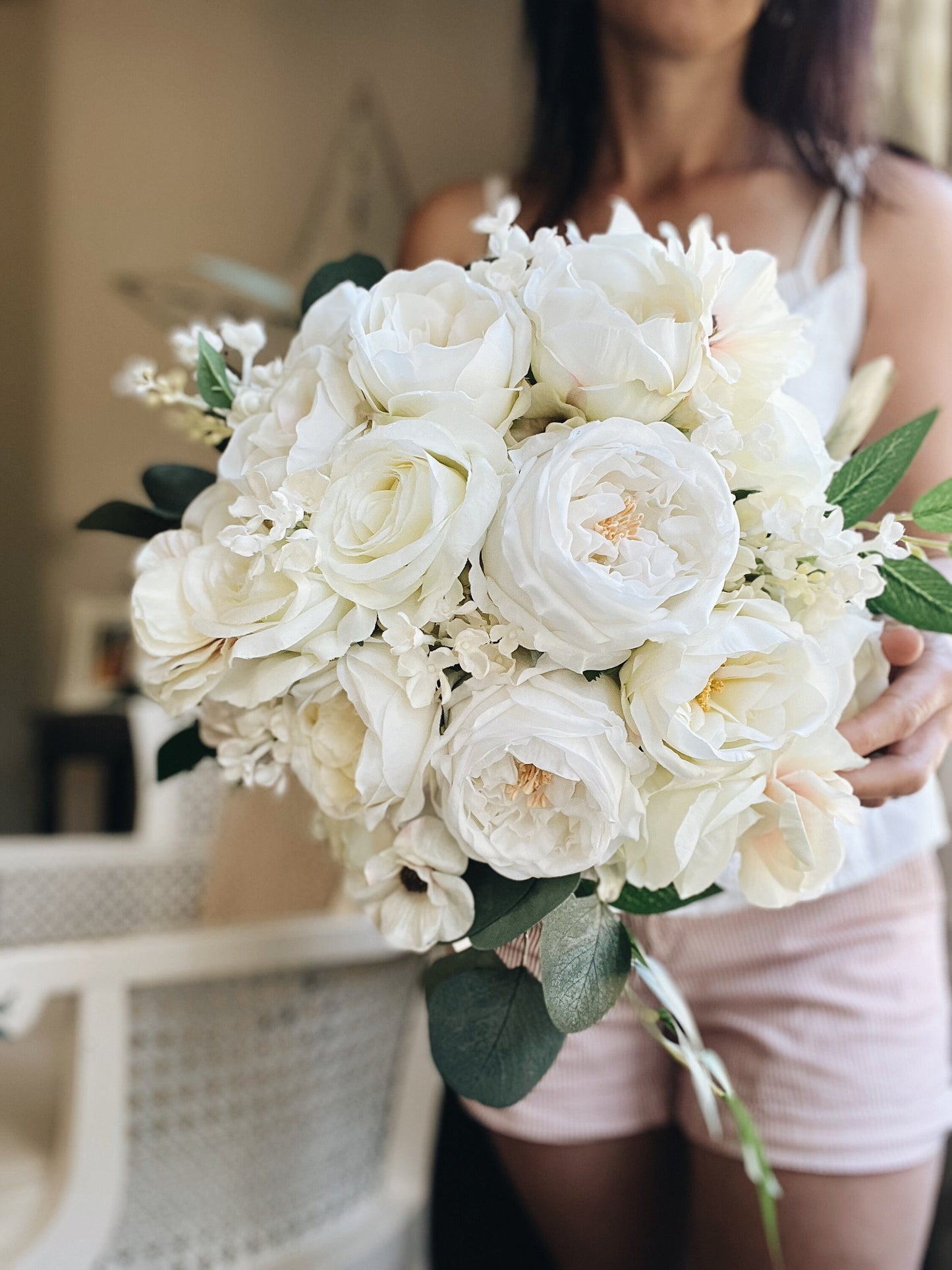 NEW SALE Cottage Spring Summer Bridal Bouquet Garden Roses Garden Bespoke White Cream