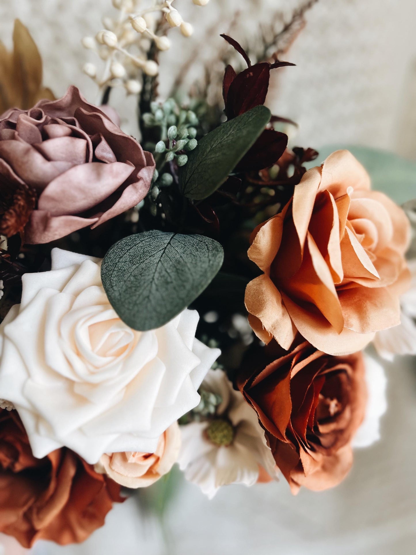 Perfect Lovely Autumn Bouquet - Rustic Peach, Lavender Gardenia, Rust Orange Garden Flowers Fall Wedding