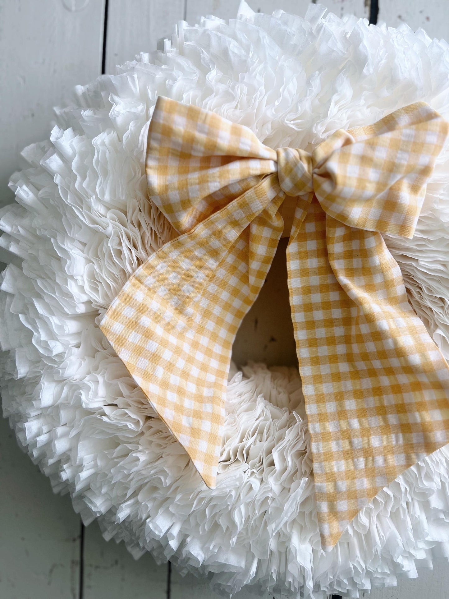 Elegant Large White Coffee Filter Wreath- with Your Choice of Bow