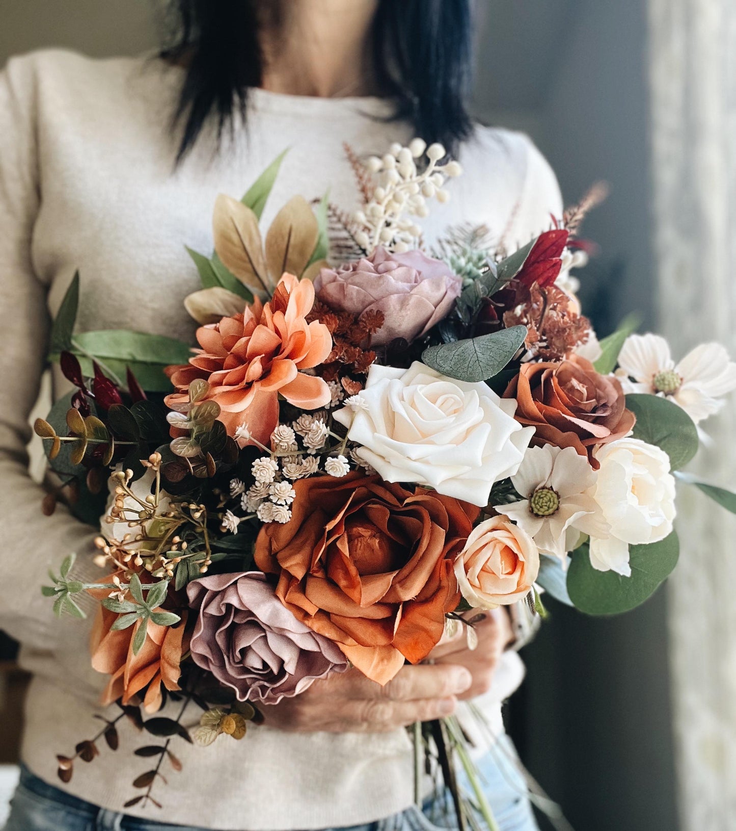 Perfect Lovely Autumn Bouquet - Rustic Peach, Lavender Gardenia, Rust Orange Garden Flowers Fall Wedding