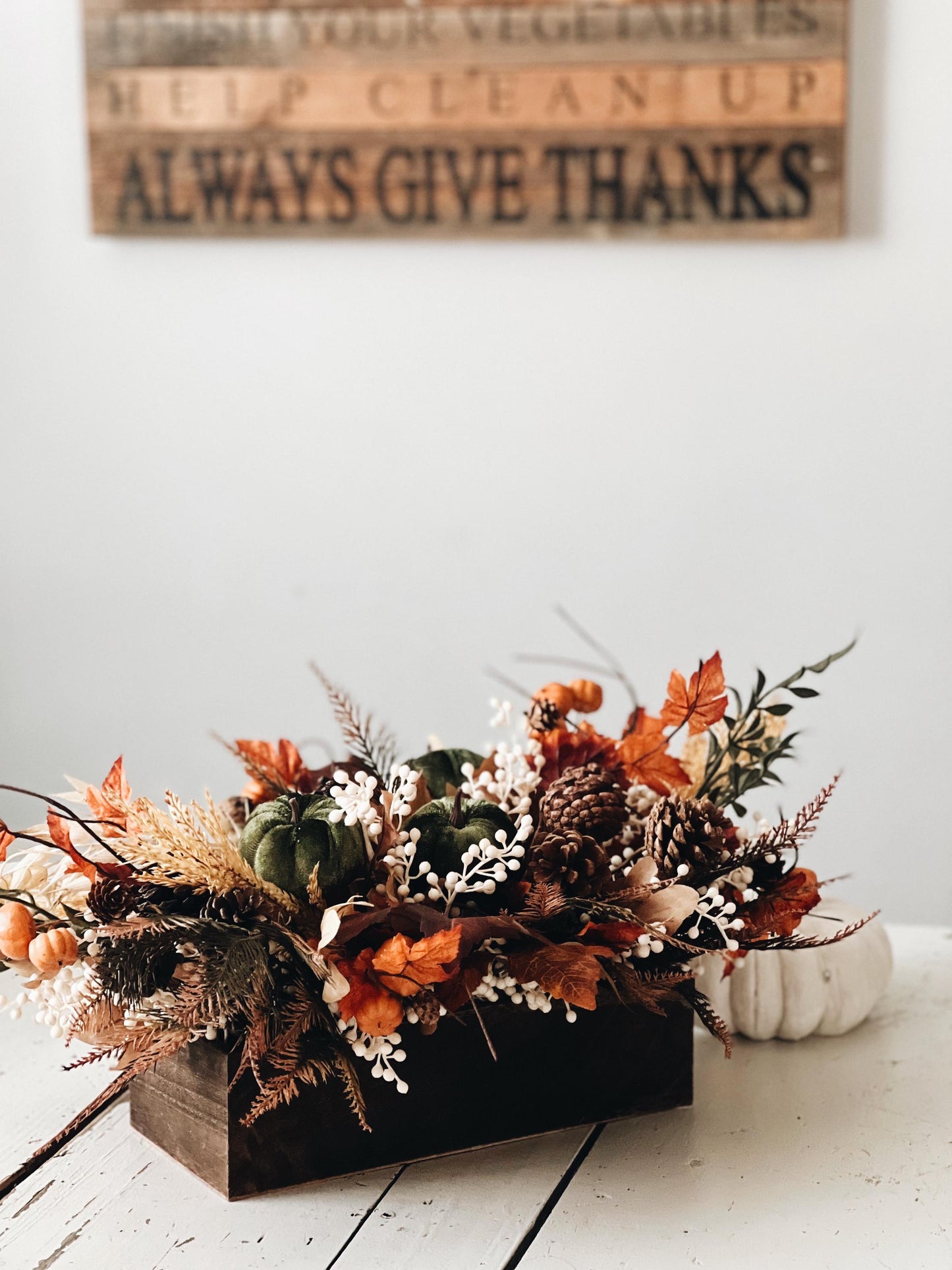 Fall Thanksgiving Wreath Beige Maple Leaves with Cream Berries and Ribbon