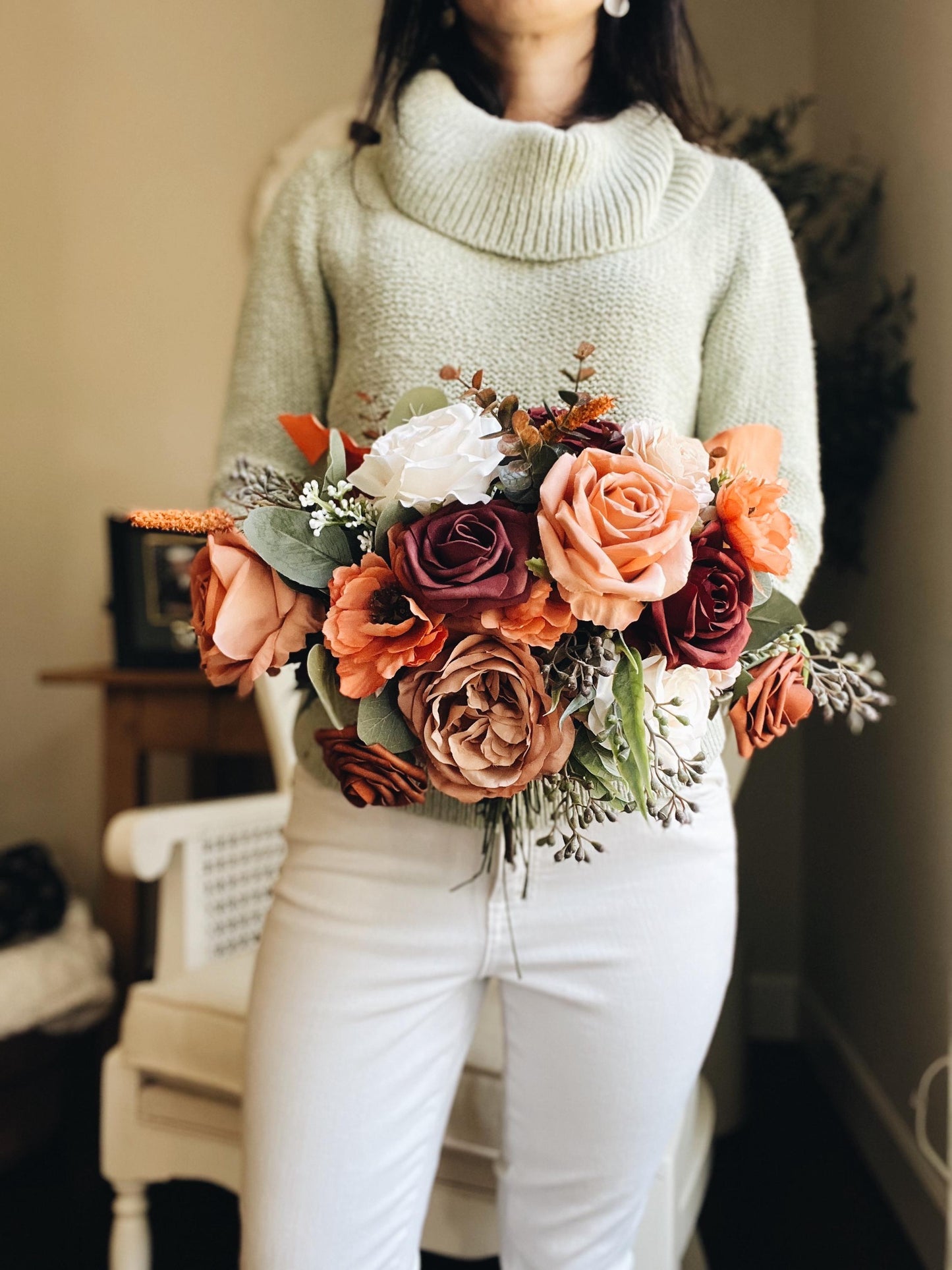 English Bridal Bouquet Fall Autumn Summer Terracotta Orange Blush Brown Garden Cream