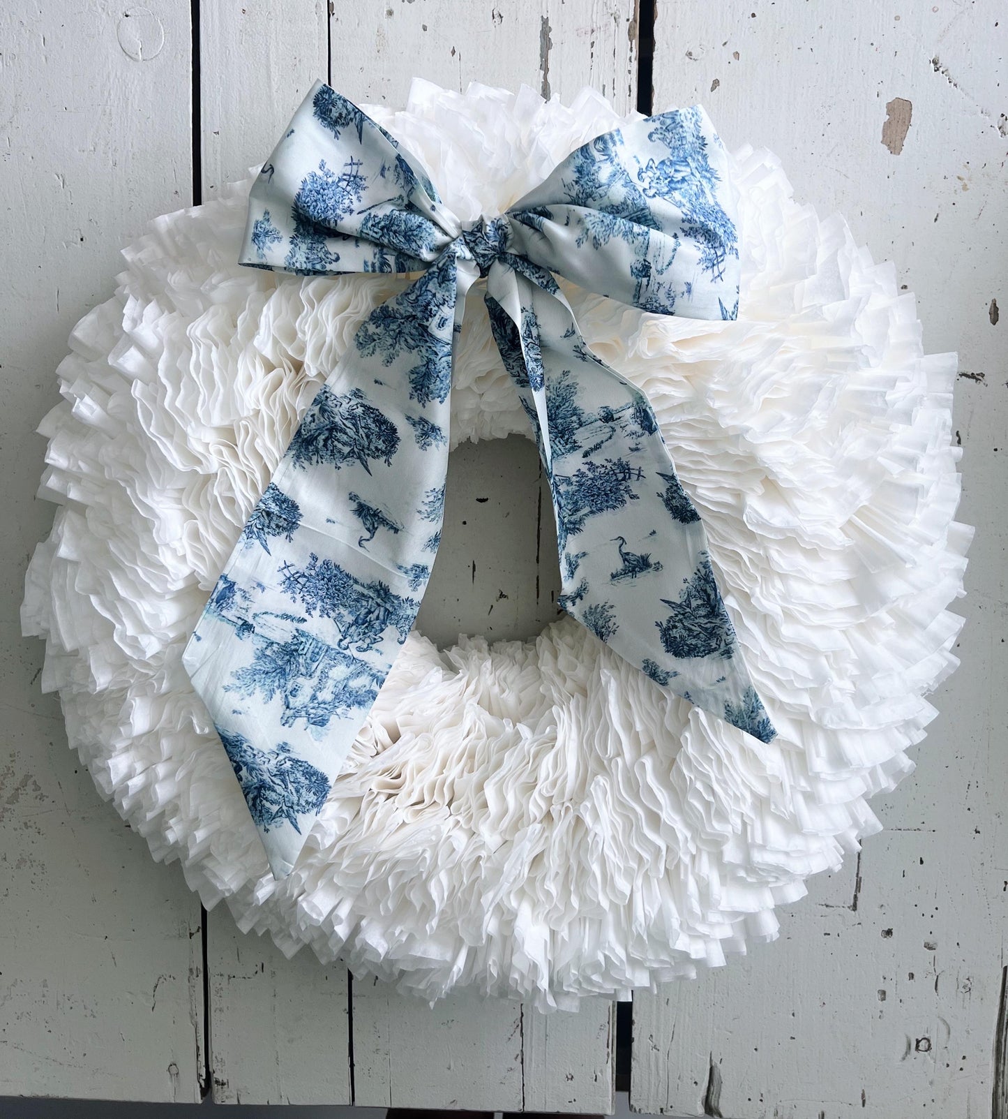 Elegant Large White Coffee Filter Wreath- with Your Choice of Bow
