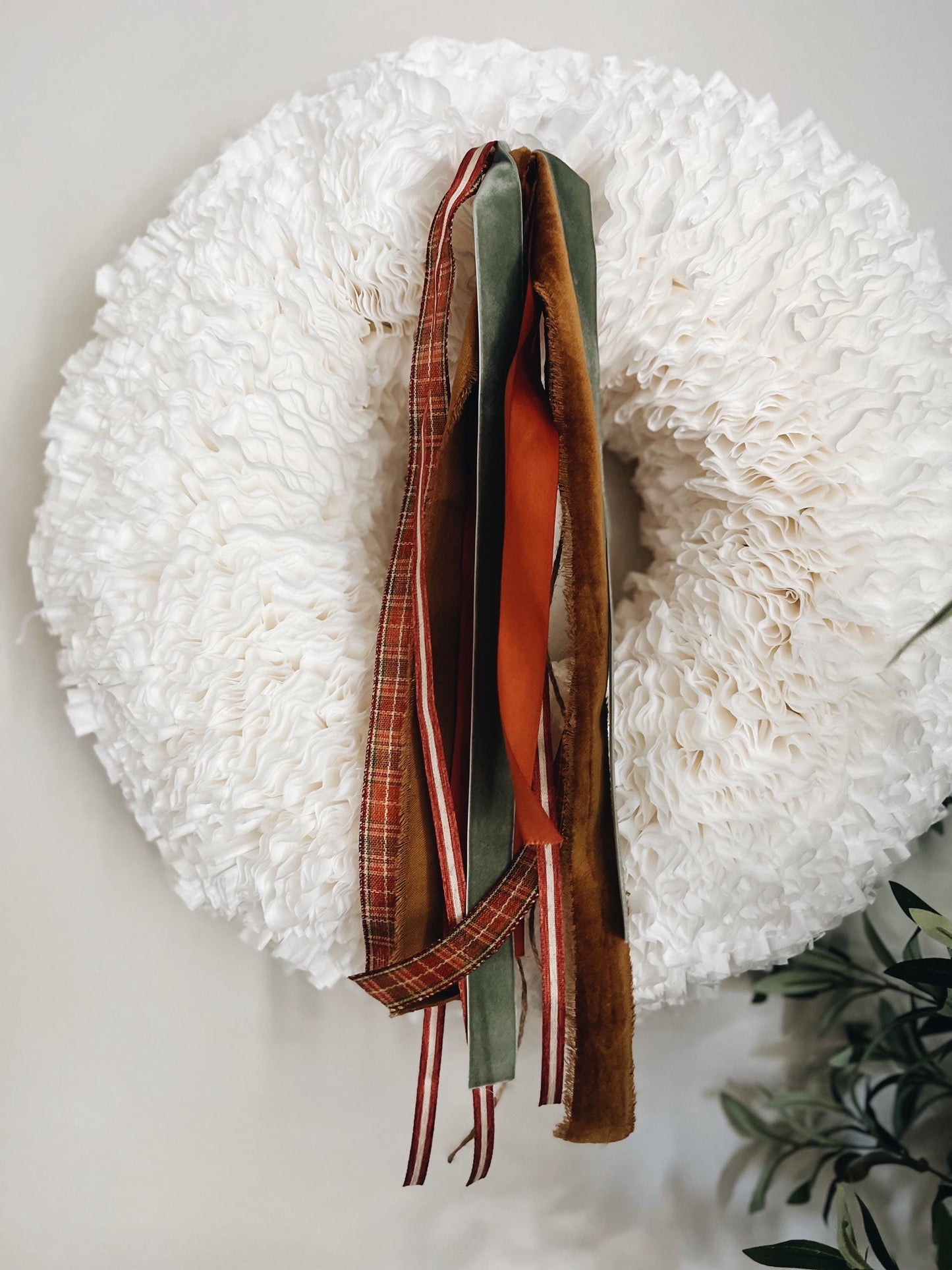 Fall Sage Green Rust Plaid Brown Ribbon Bundle Set for Wreath Door Hanger
