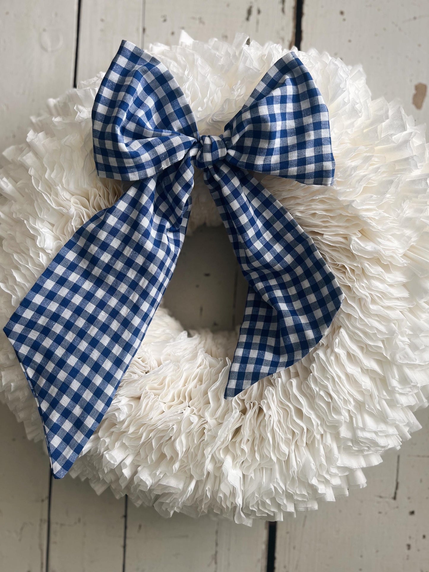 Elegant Large White Coffee Filter Wreath- with Your Choice of Bow