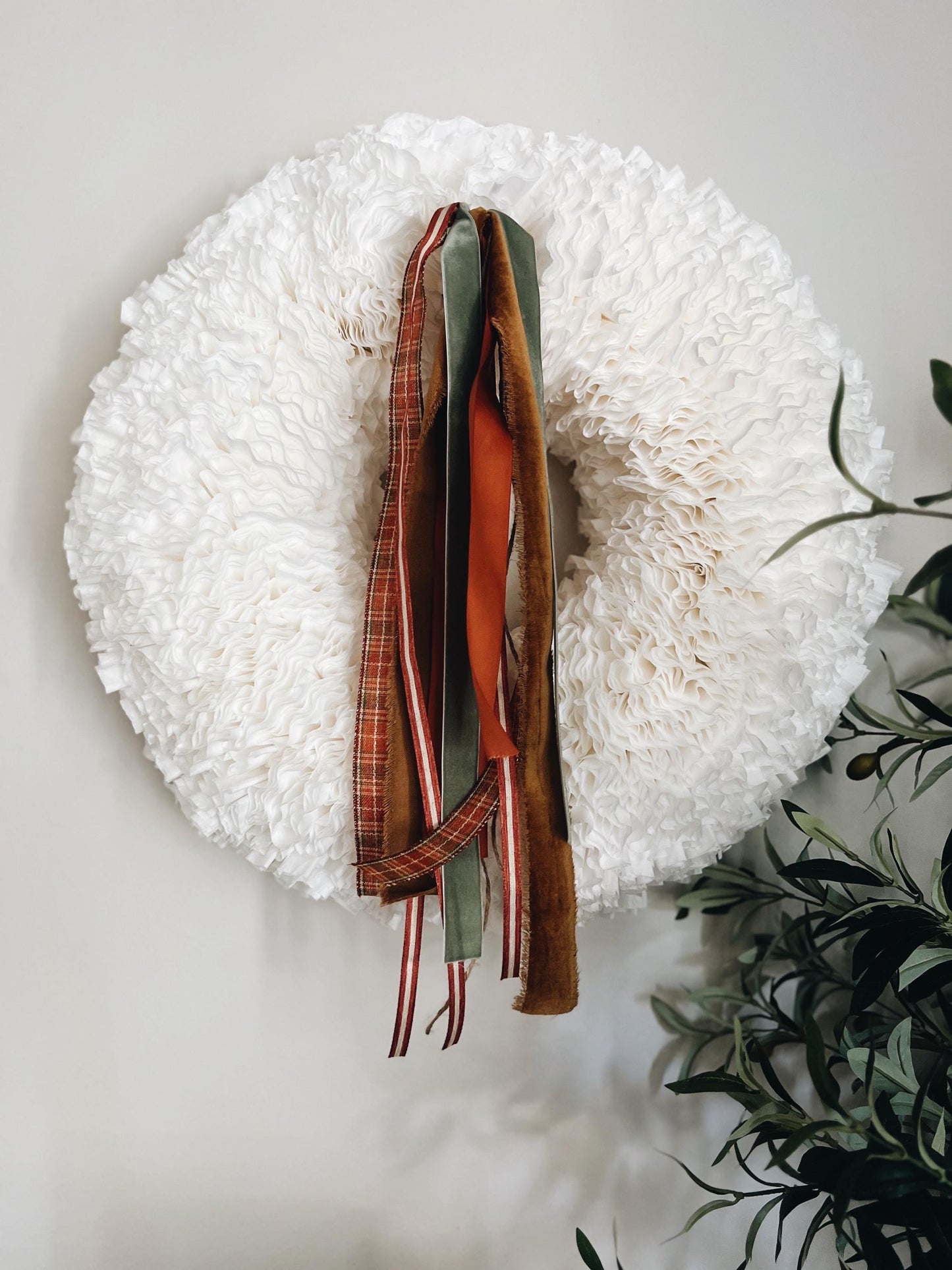 Fall Sage Green Rust Plaid Brown Ribbon Bundle Set for Wreath Door Hanger