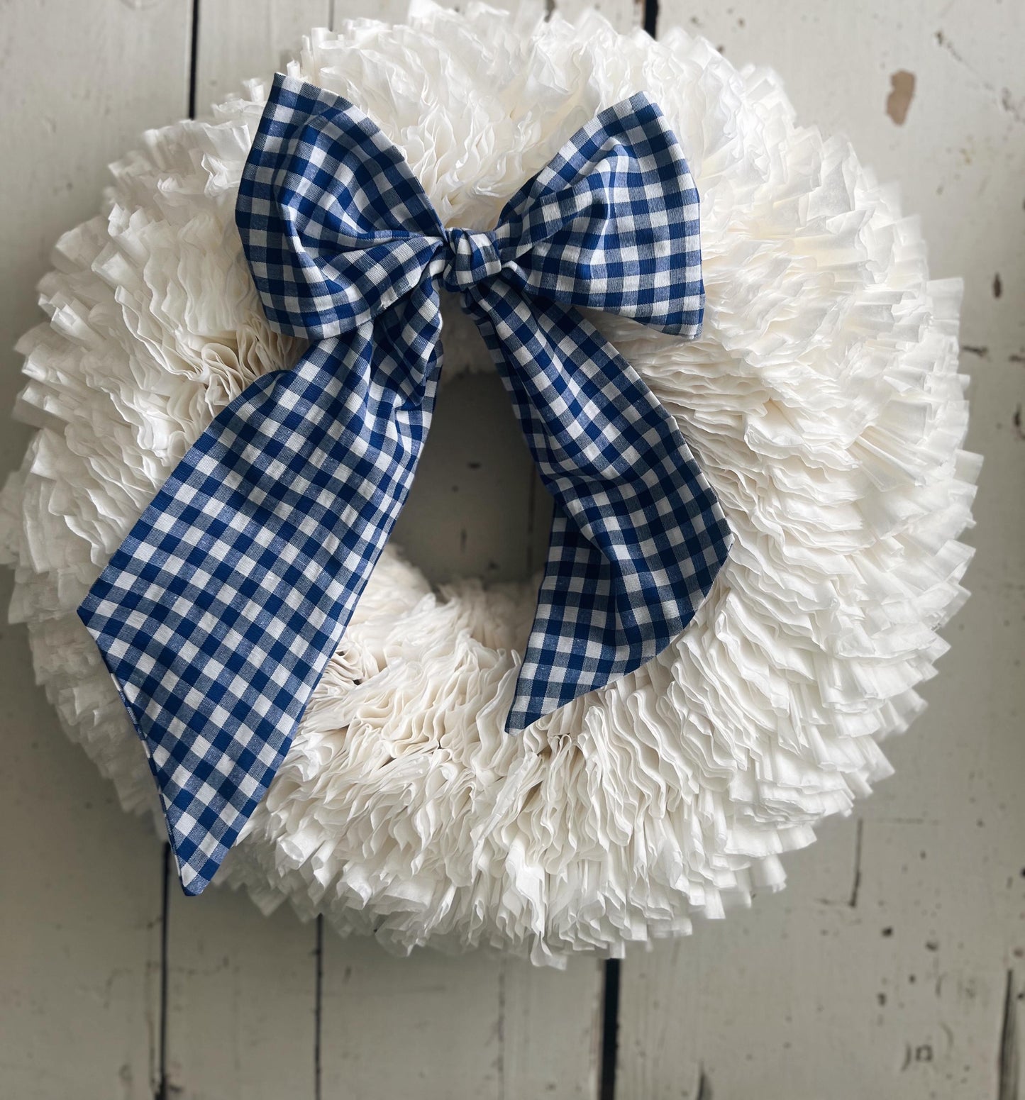 Elegant Large White Coffee Filter Wreath- with Your Choice of Bow