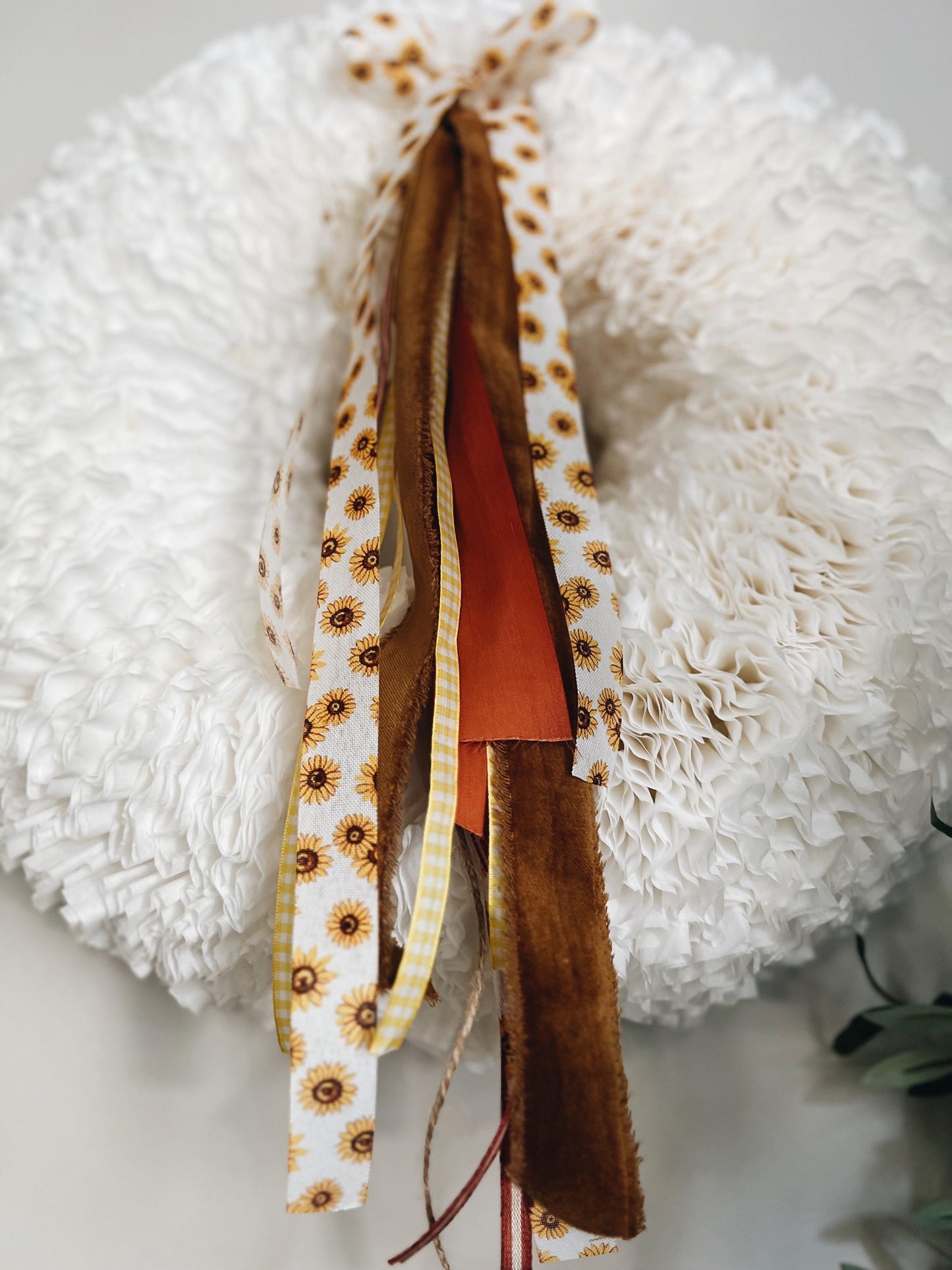 Elegant Large White Coffee Filter Wreath- Fall Sunflower Ribbon Set Bundle Autum Ribbon-