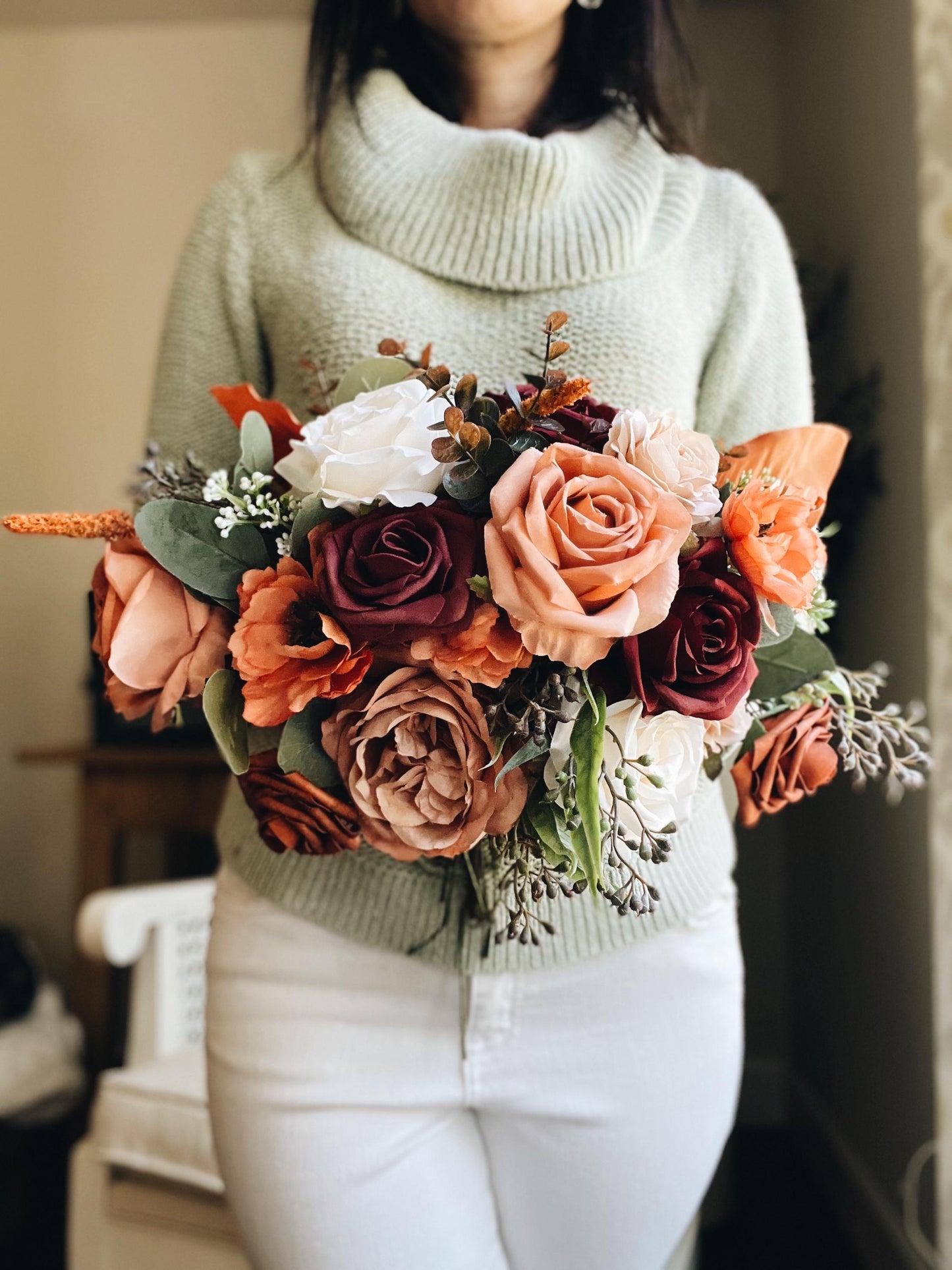 English Bridal Bouquet Fall Autumn Summer Terracotta Orange Blush Brown Garden Cream