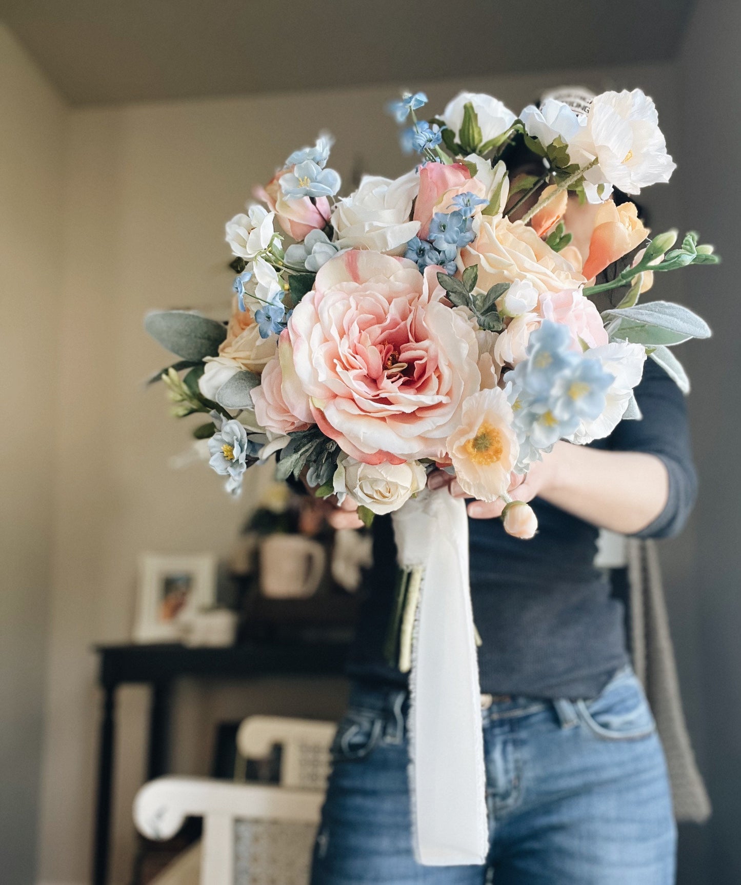 Whimsical and Flowy Pastel Garden Rose Bridal Bouquet - Fairy Tale Wedding Bouquet