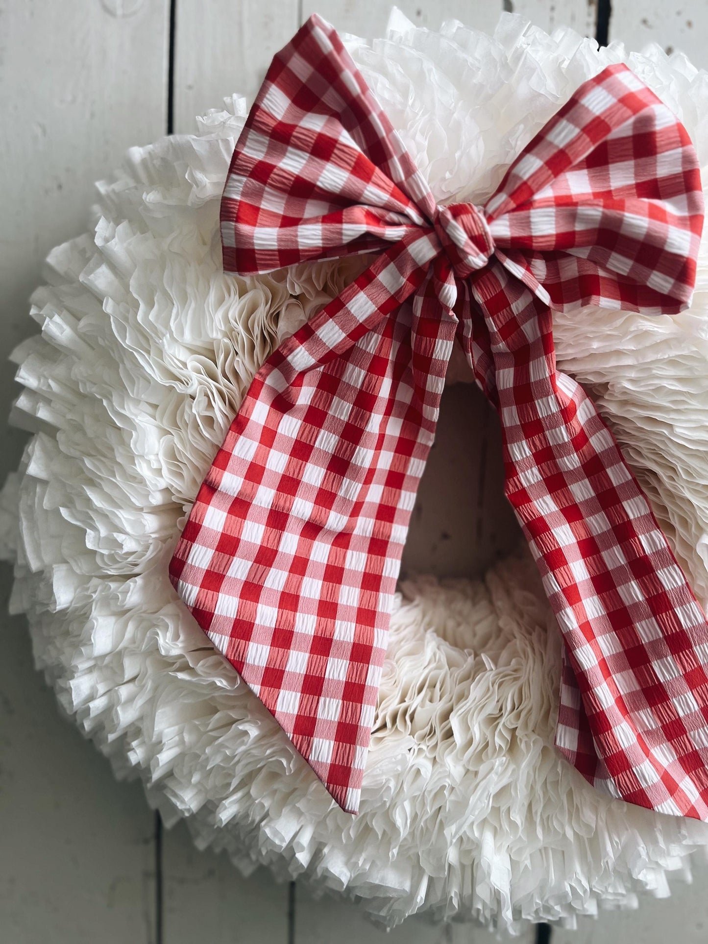 Elegant Large White Coffee Filter Wreath- with Your Choice of Bow