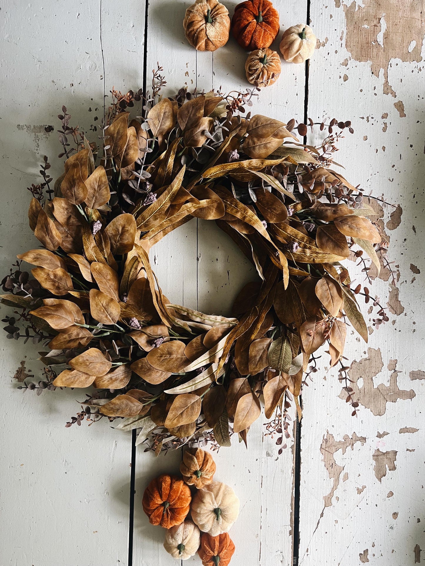 Handcrafted 26” Artificial Autumn Leaf Wreath - Rustic Fall Decor with Natural Charm