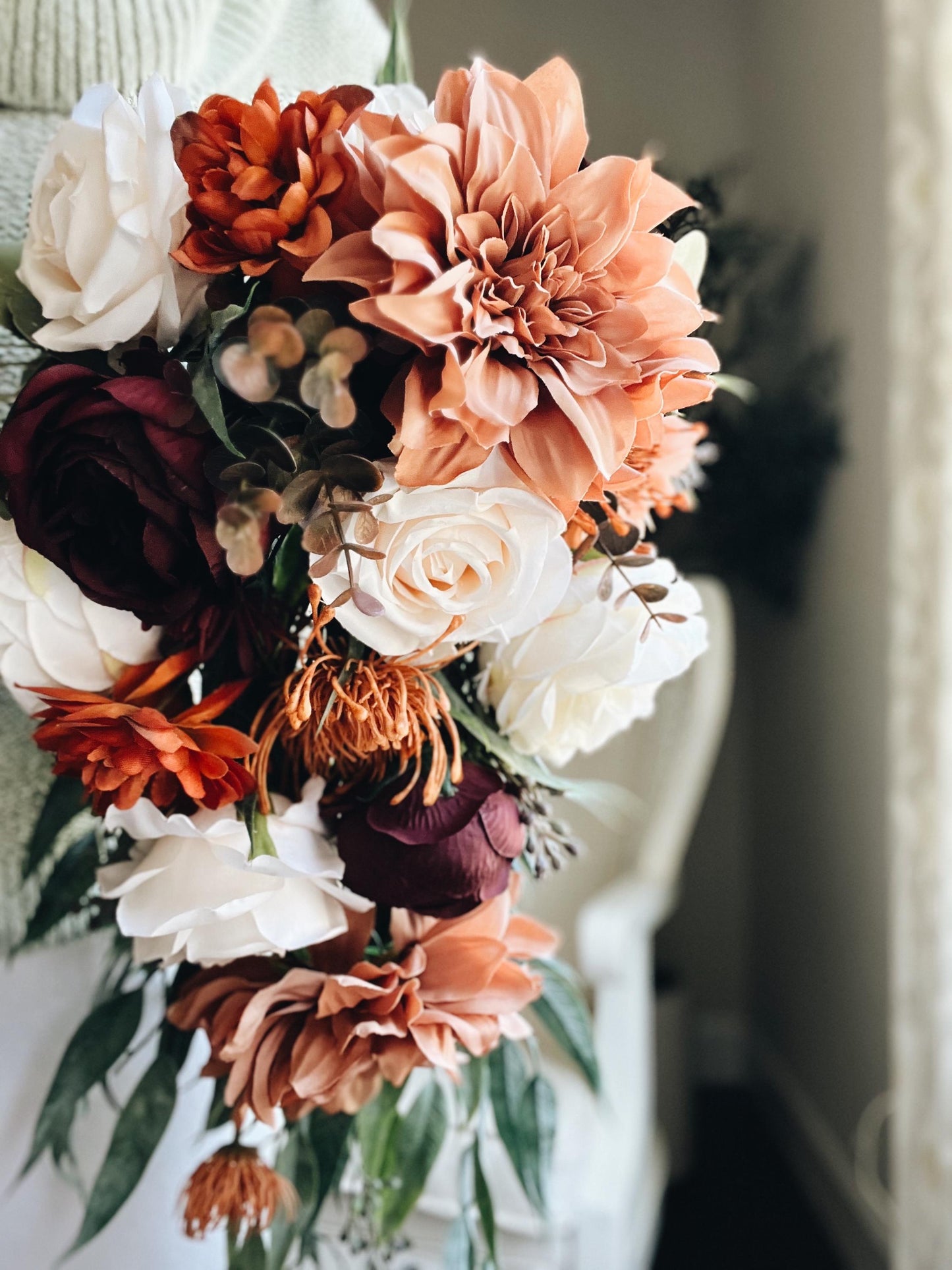 Cascade Bridal Bouquet perfect for Fall Autumn Summer Terracotta Dahlia Peony Rust Sage Burgundy Garden