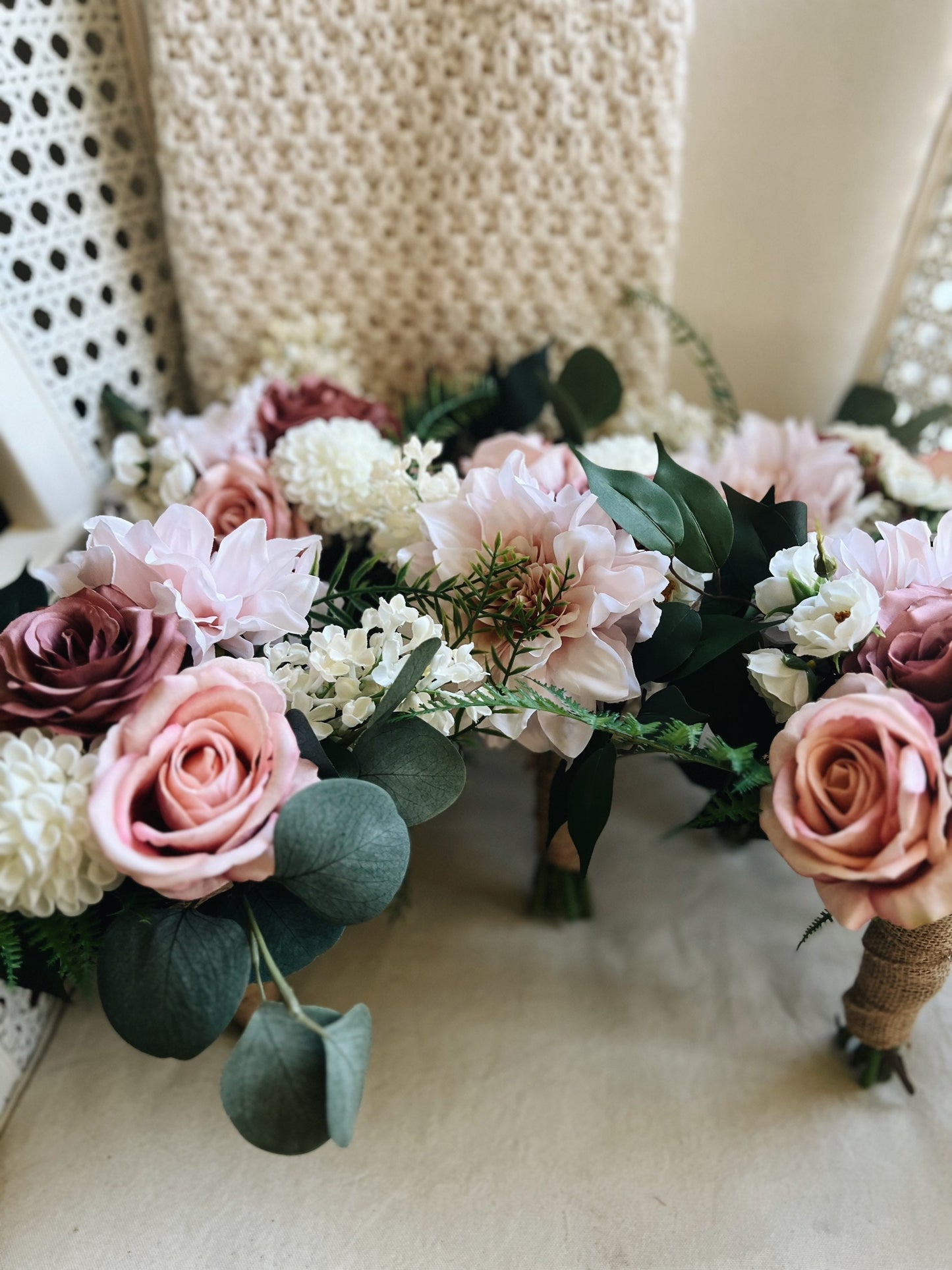 Romantic Blooms: Garden Blush Bridal Bouquet with Roses, Dahlias, and Succulent Accents English Garden