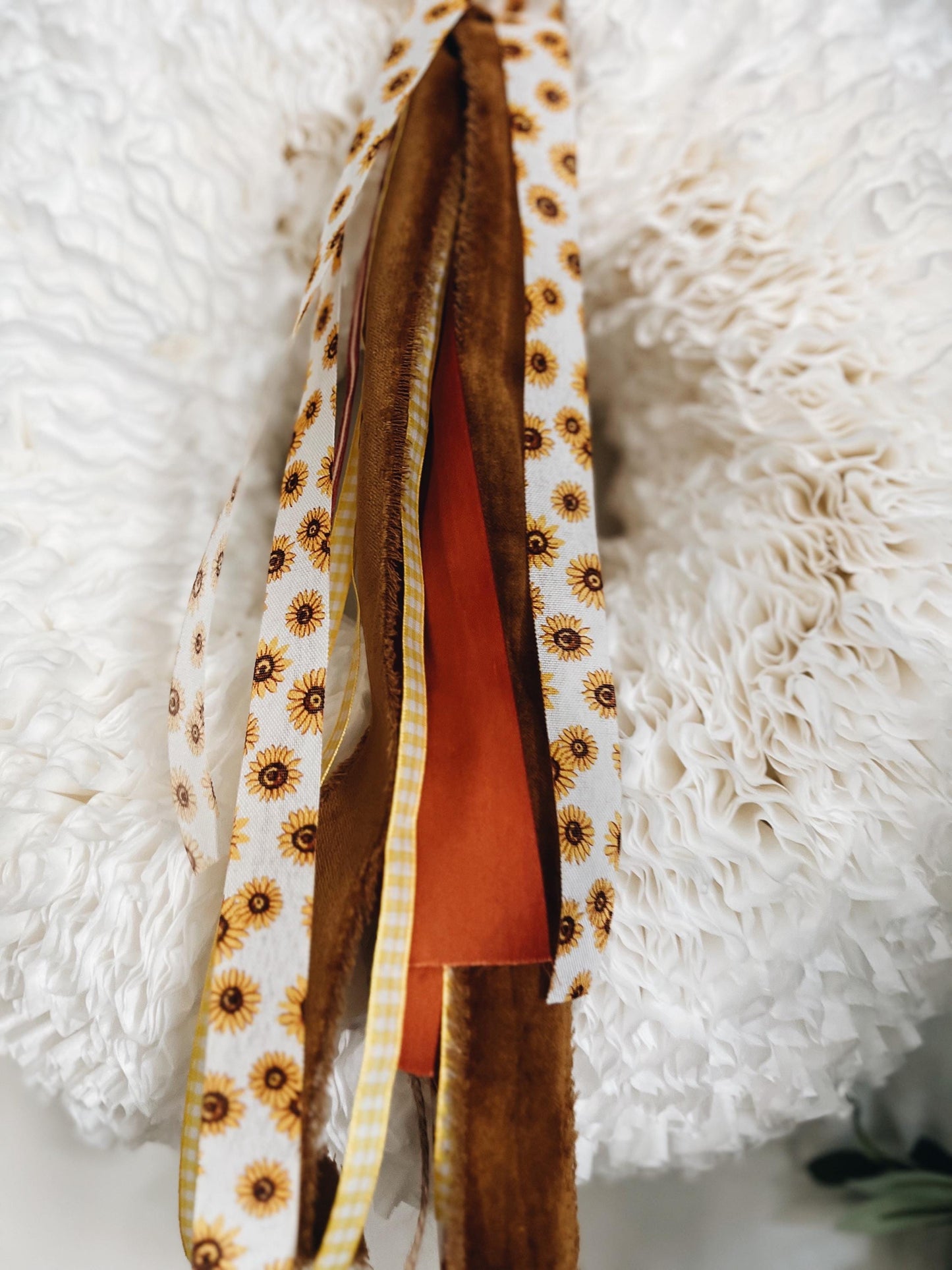 Elegant Large White Coffee Filter Wreath- Fall Sunflower Ribbon Set Bundle Autum Ribbon-