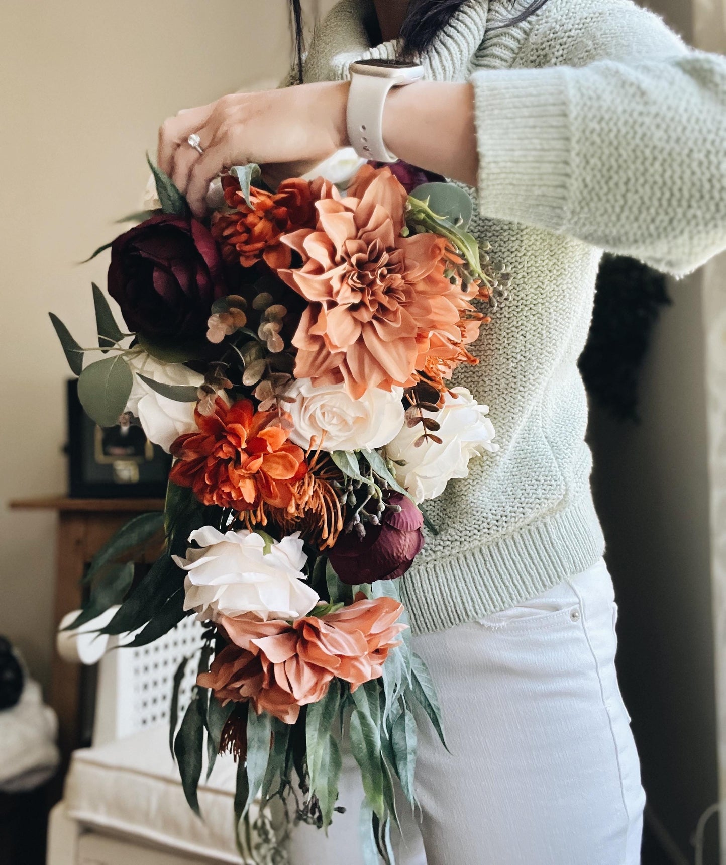Cascade Bridal Bouquet perfect for Fall Autumn Summer Terracotta Dahlia Peony Rust Sage Burgundy Garden