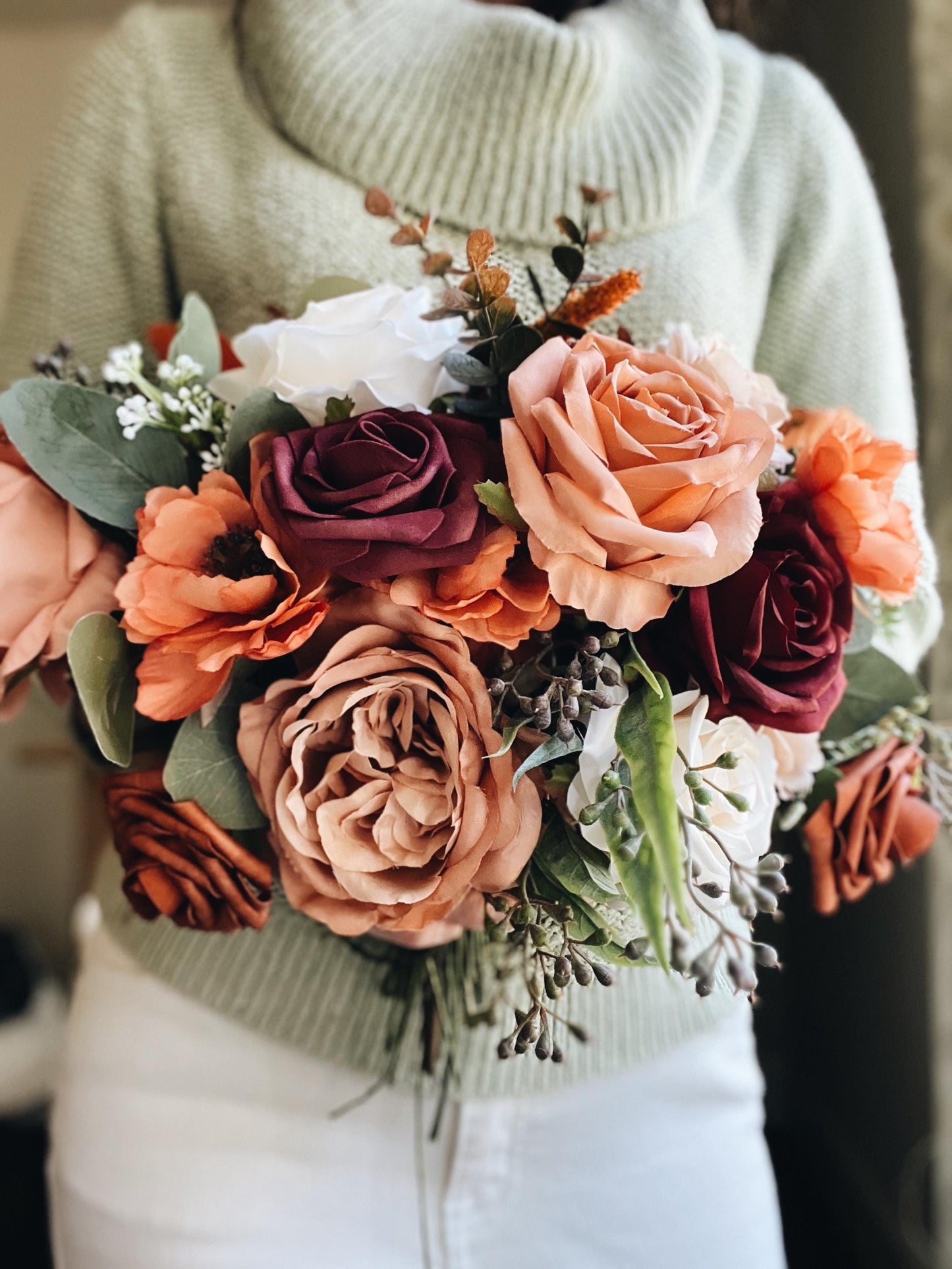 English Bridal Bouquet Fall Autumn Summer Terracotta Orange Blush Brown Garden Cream