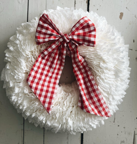 Elegant Large White Coffee Filter Wreath- with Your Choice of Bow