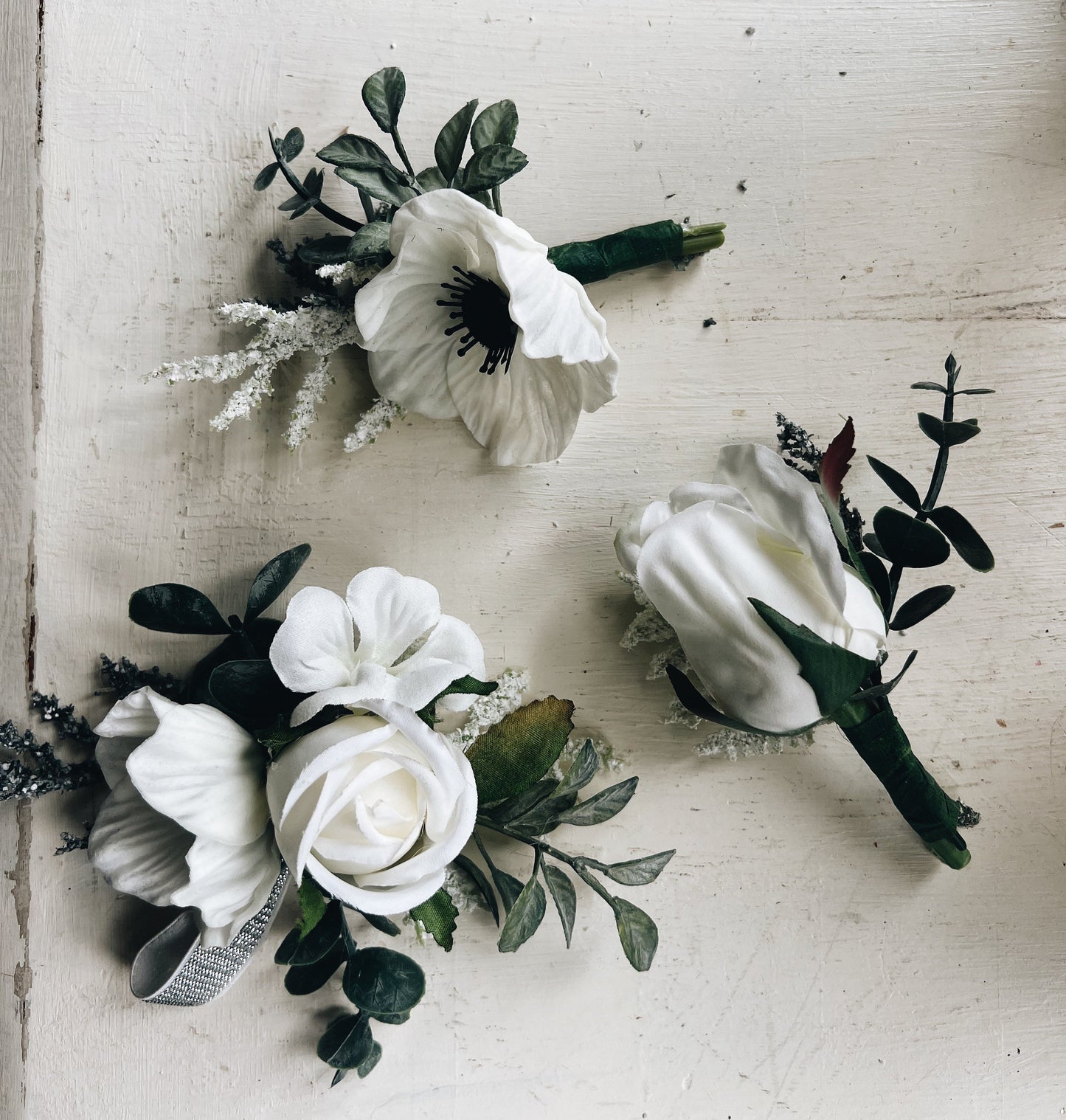 Elegant Classic Anemone Hydrangea Rose Bridal Bouquet - Garden-inspired Wedding Flowers White Cream