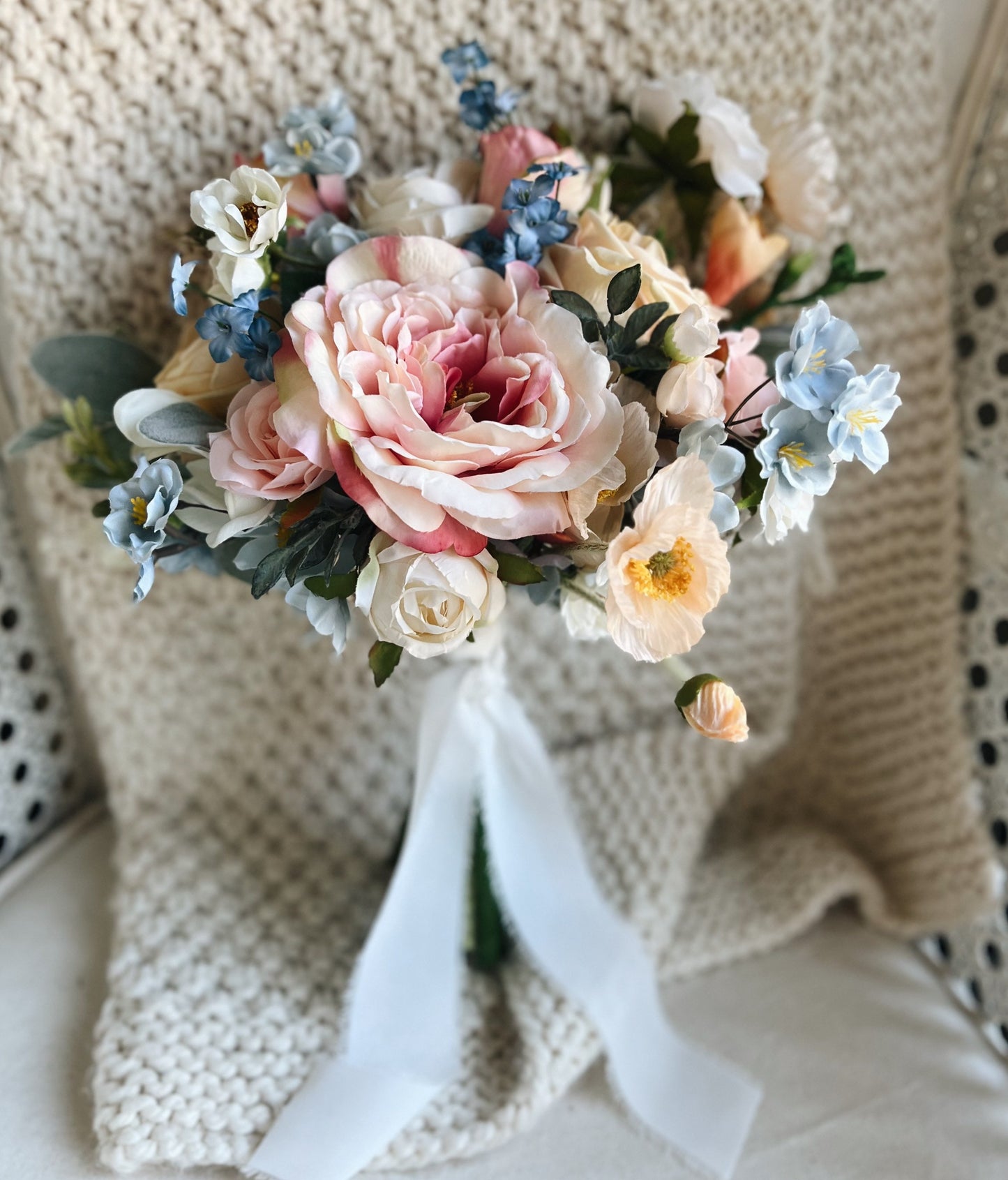 Whimsical and Flowy Pastel Garden Rose Bridal Bouquet - Fairy Tale Wedding Bouquet