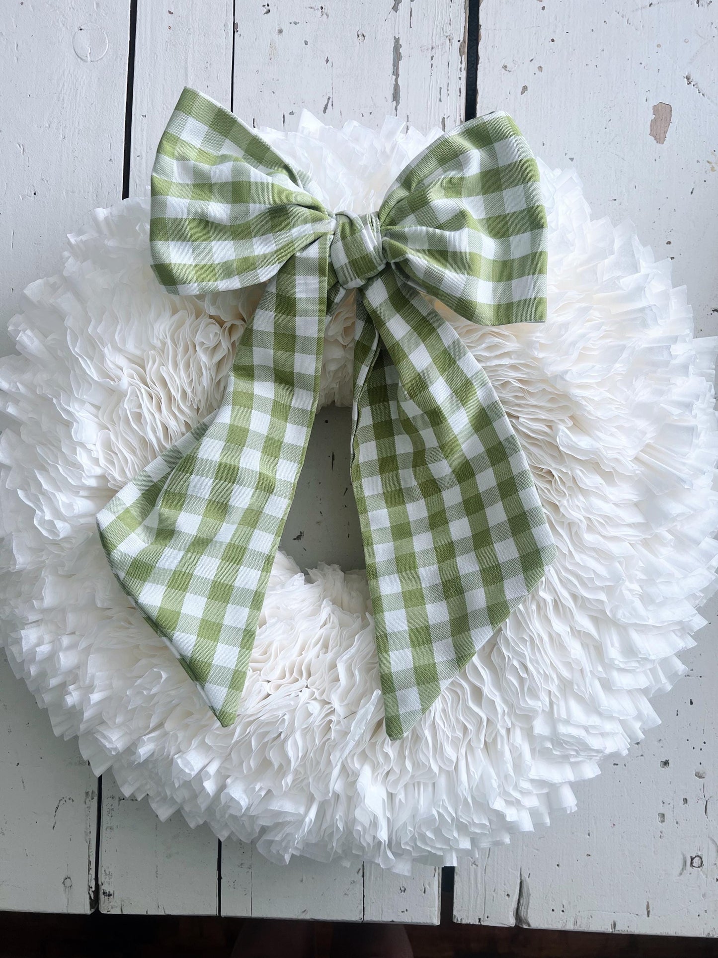 Elegant Large White Coffee Filter Wreath- with Your Choice of Bow