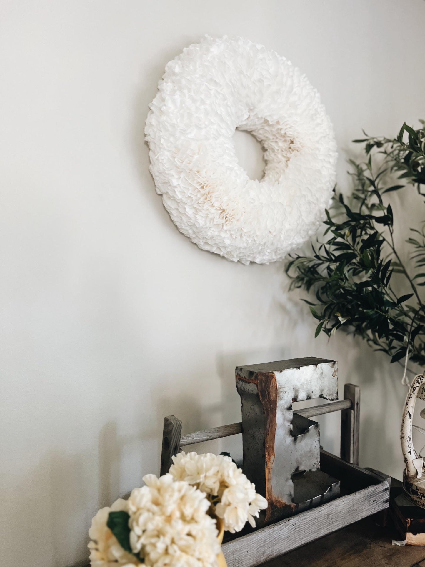 Elegant Large White Coffee Filter Wreath- Plain Add Ribbon Bundle