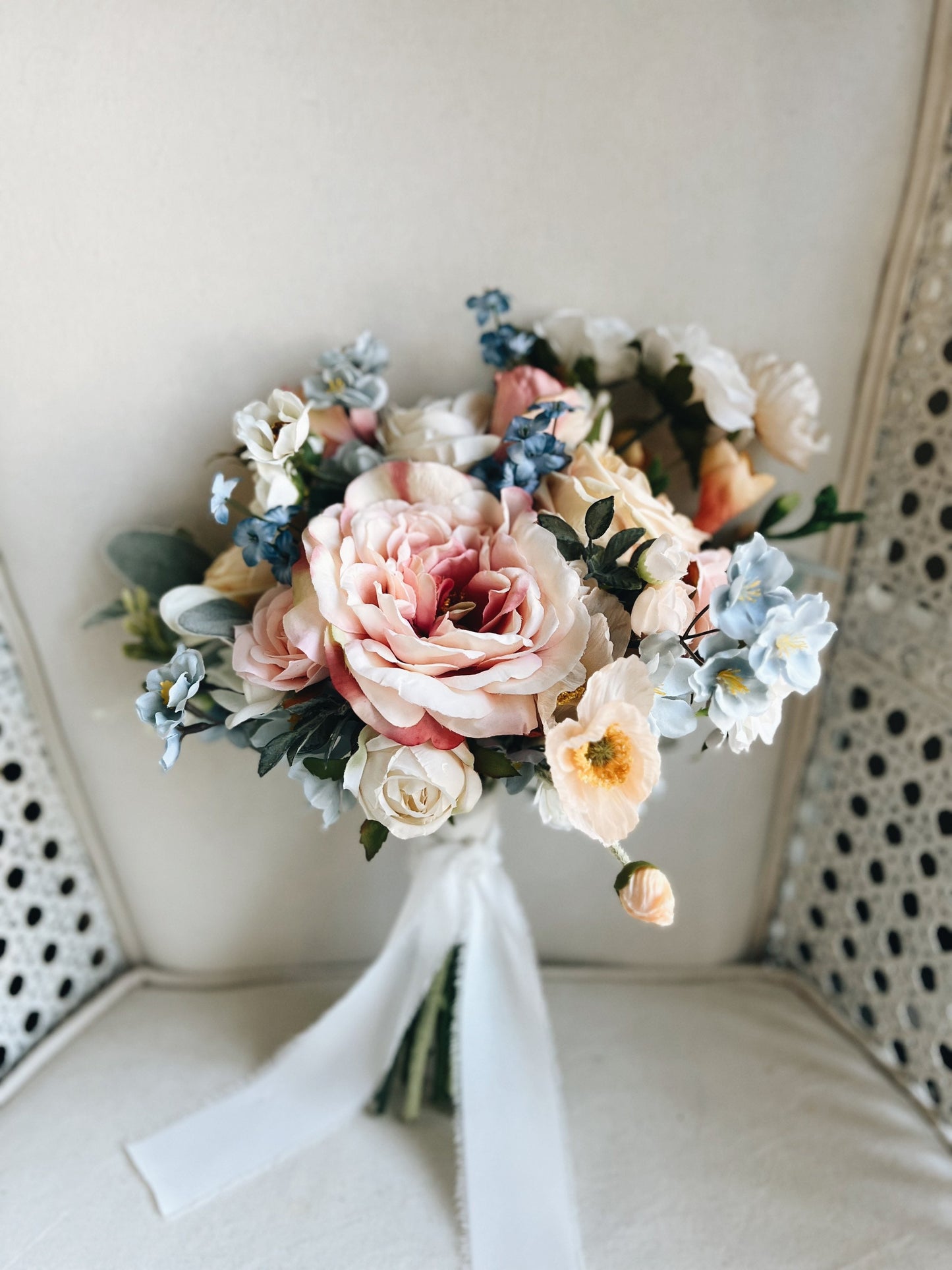 Whimsical and Flowy Pastel Garden Rose Bridal Bouquet - Fairy Tale Wedding Bouquet