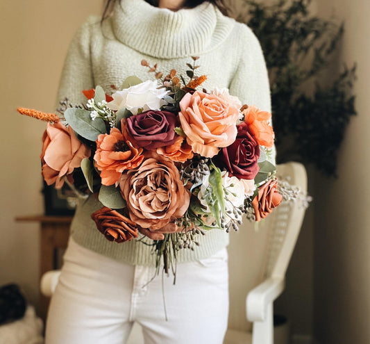 English Bridal Bouquet Fall Autumn Summer Terracotta Orange Blush Brown Garden Cream