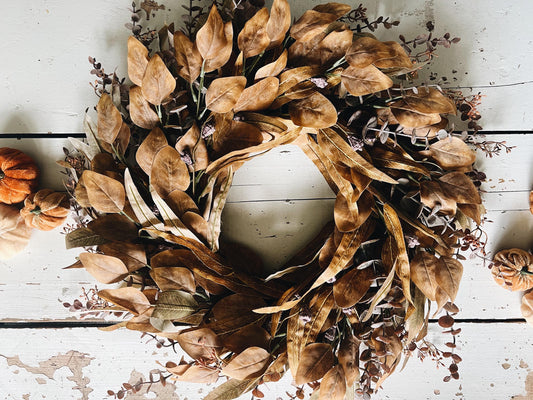 Handcrafted 26” Artificial Autumn  Leaf Wreath - Rustic Fall Decor with Natural Charm
