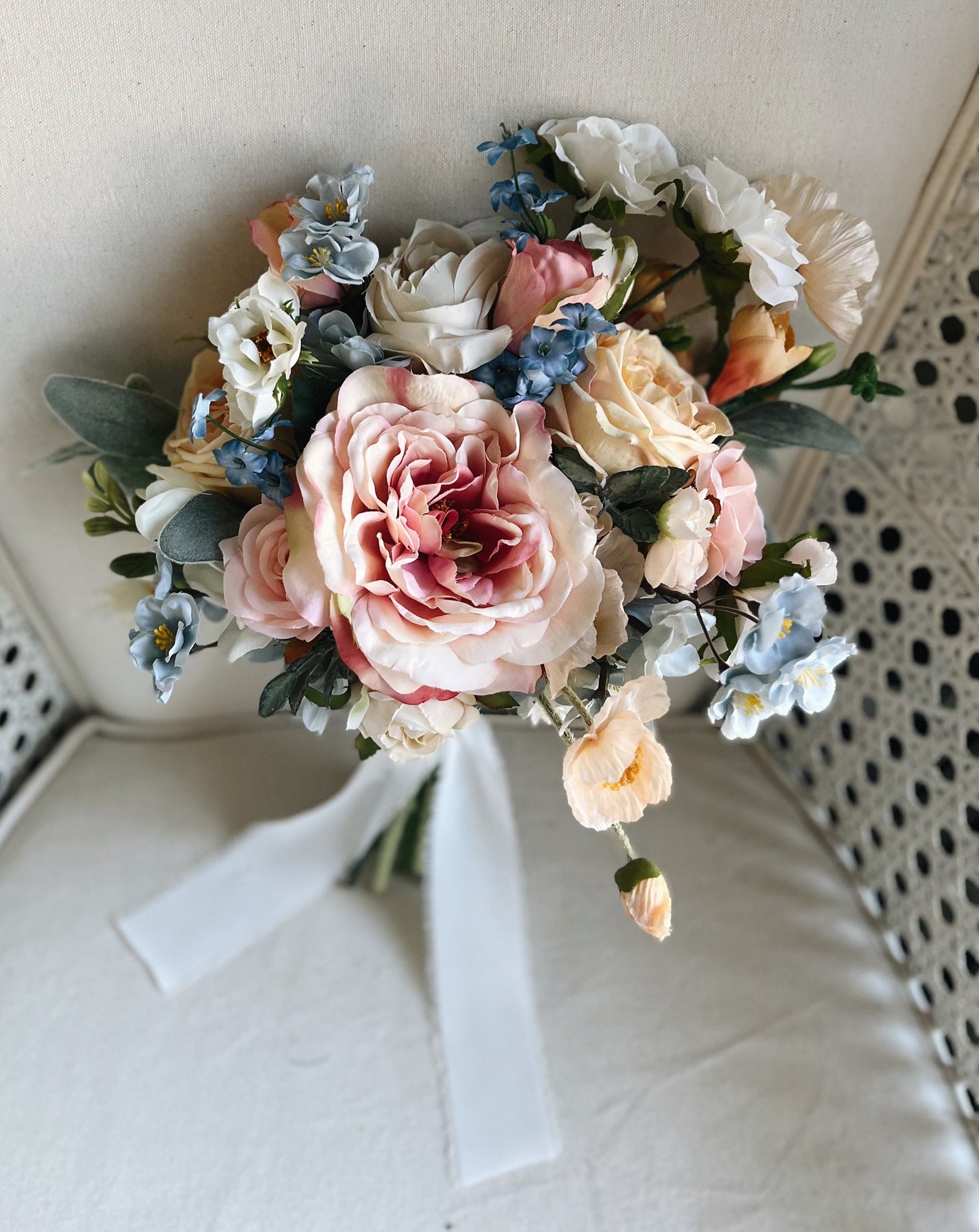 Whimsical and Flowy Pastel Garden Rose Bridal Bouquet - Fairy Tale Wedding Bouquet