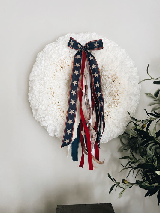 Elegant Large White Coffee Filter Wreath- Fourth of July Ribbon Bundle- Change out ribbon easily