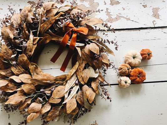 Handcrafted 26” Artificial Autumn  Leaf Wreath - Rustic Fall Decor with Natural Charm