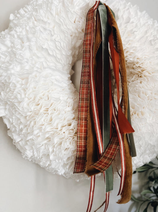 Fall  Sage Green Rust Plaid Brown Ribbon Bundle Set for Wreath Door Hanger