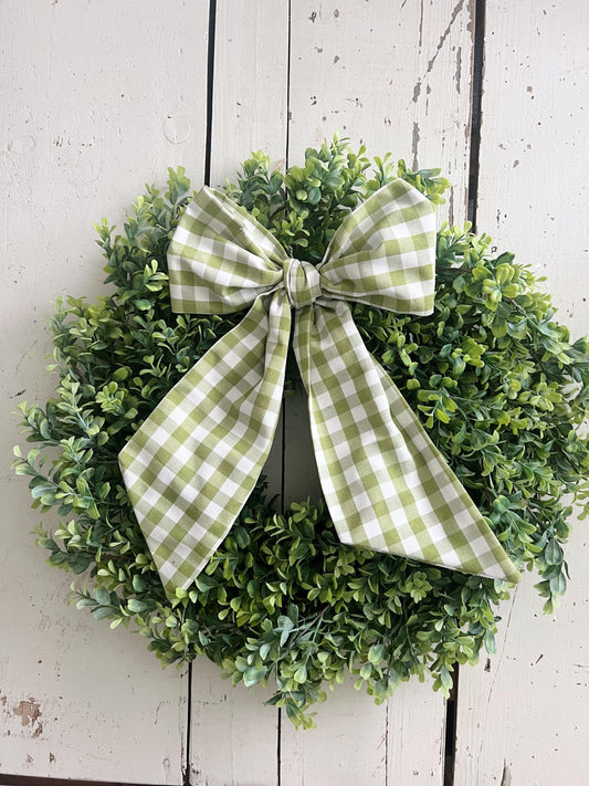24” Boxwood Wreath with fabric Bow 10 options All Seasons