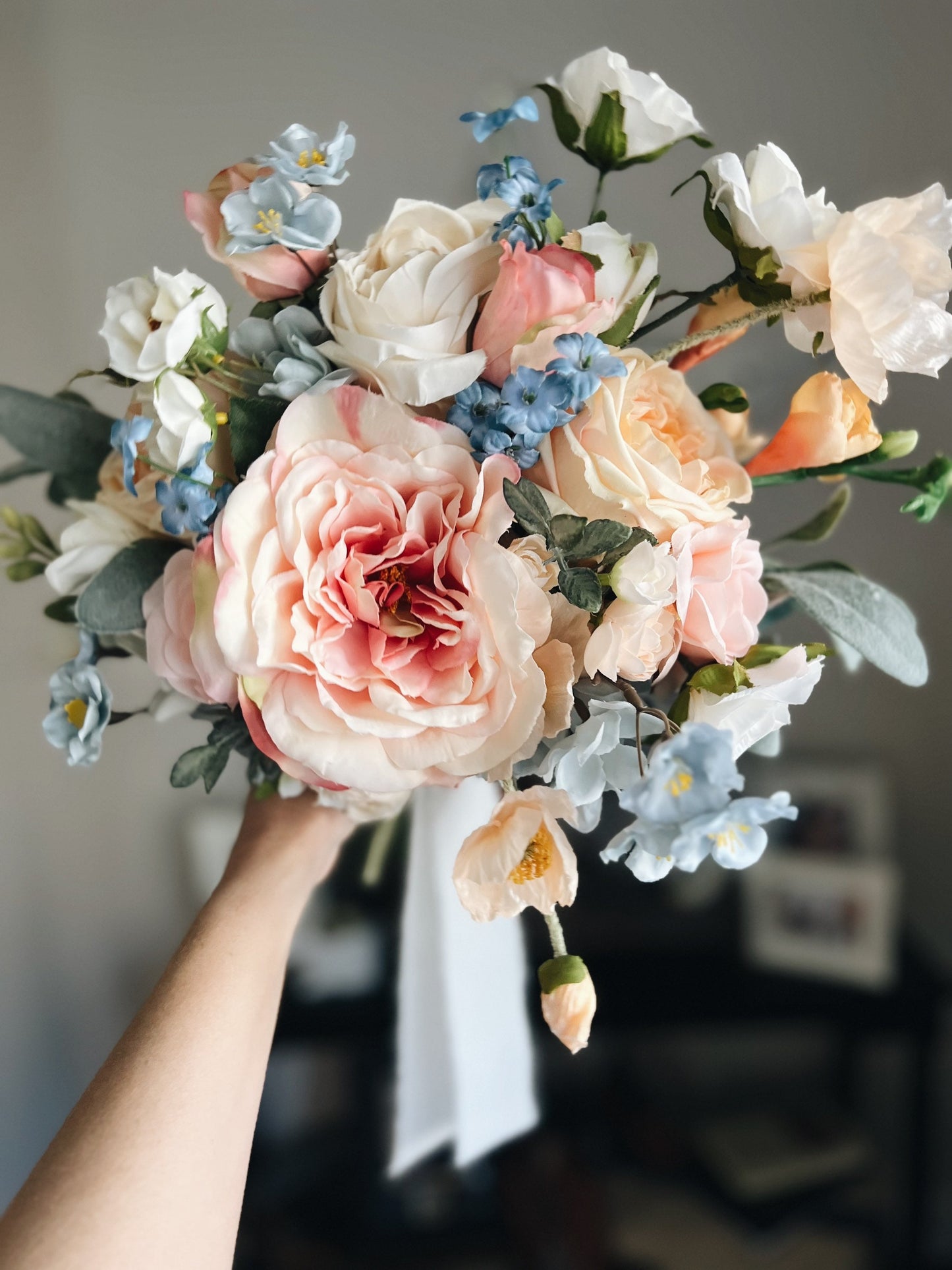 Whimsical and Flowy Pastel Garden Rose Bridal Bouquet - Fairy Tale Wedding Bouquet