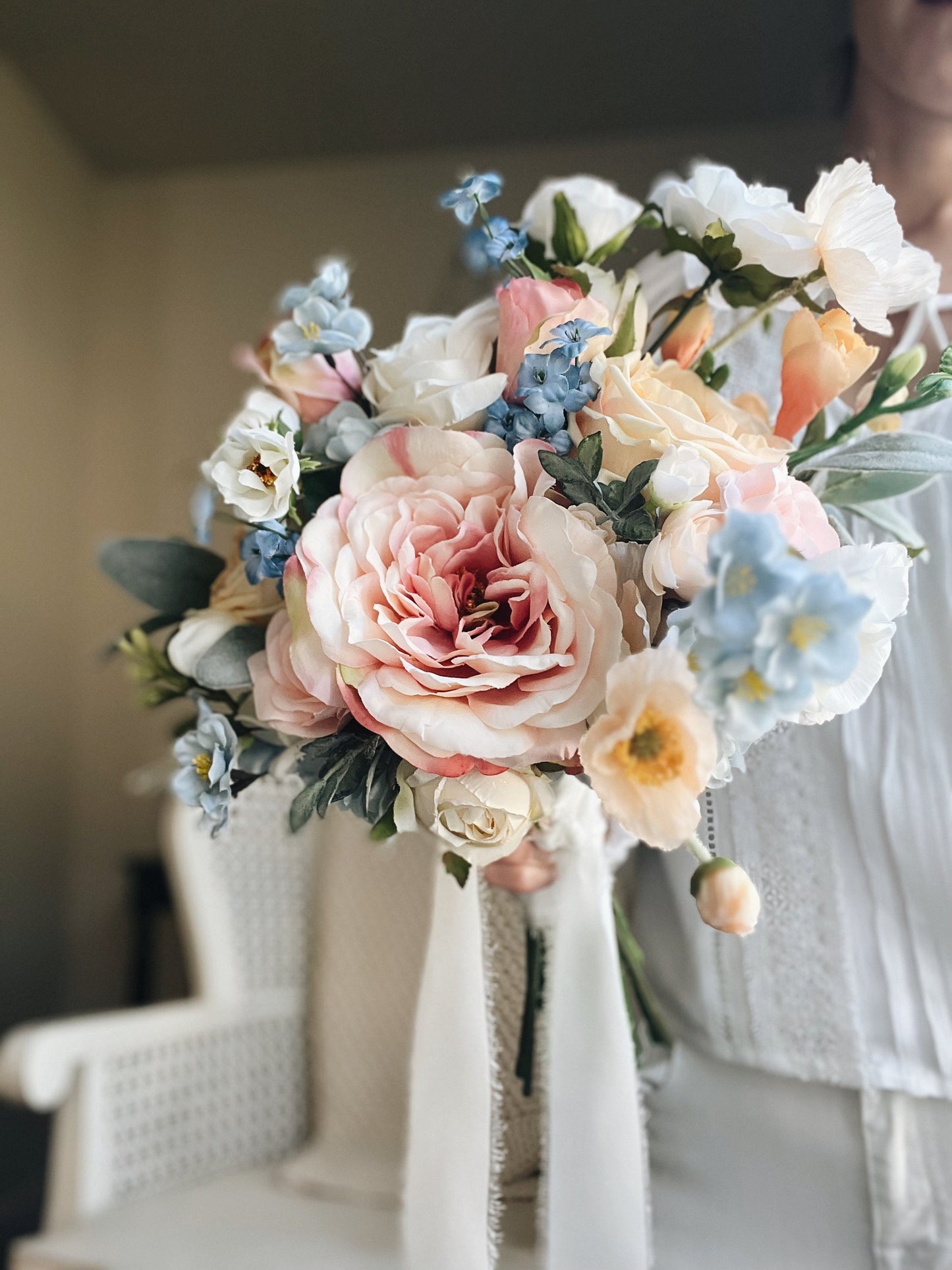 Whimsical and Flowy Pastel Garden Rose Bridal Bouquet - Fairy Tale Wedding Bouquet