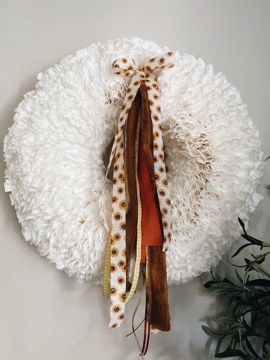 Elegant Large White Coffee Filter Wreath-  Fall Sunflower Ribbon Set Bundle Autum Ribbon-