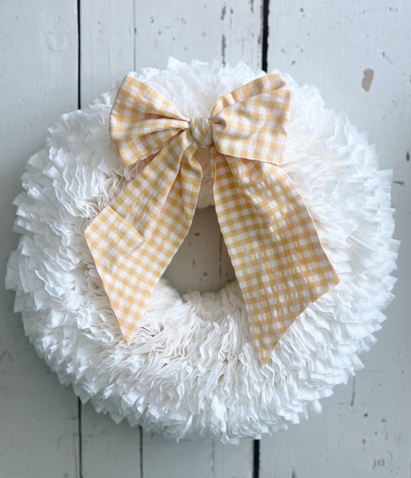 Elegant Large White Coffee Filter Wreath- with Your Choice of Bow